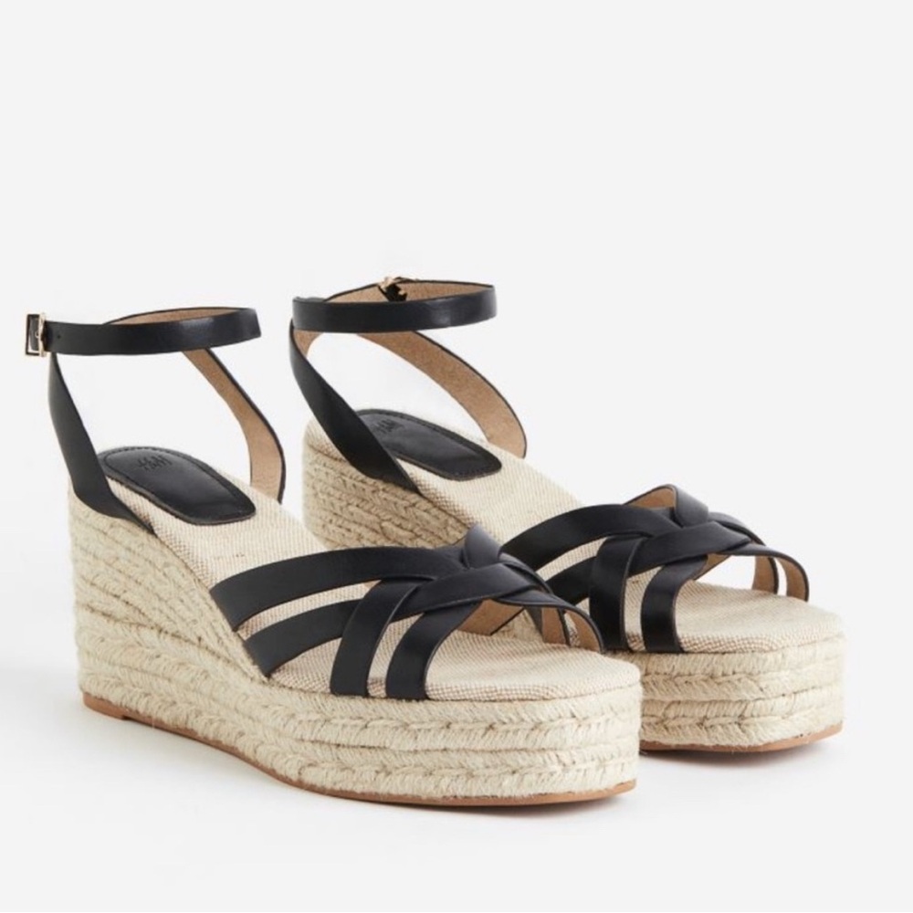 H&M Black Strappy Wedge Sandals